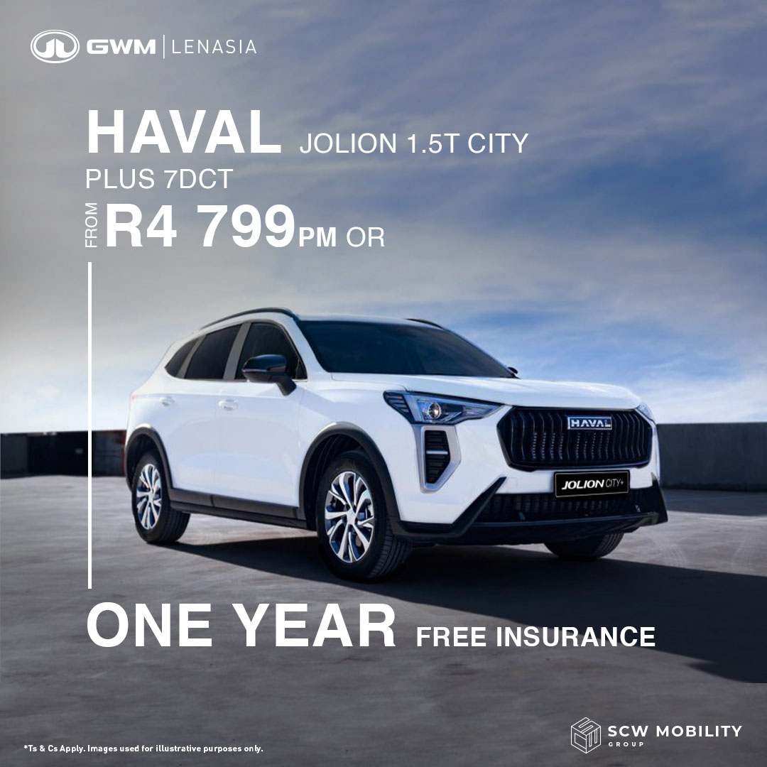 Haval Jolion 1.5T City Plus 7DCT from R4 799pm or 1 Year Insurance*